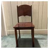 Side Chair with Carved Back Panel | Antique dark wood side chair/desk chair with carved back panel. 