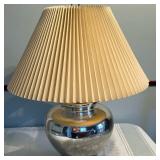 Mercury Glass Table Lamp | Vintage distressed mercury glass table lamp with pleated lampshade. - h. 