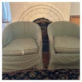 (2pc) Swivel Slip-Covered Armchairs | Pair of swivel/rocking seat, slip-covered armchairs. Seat heig
