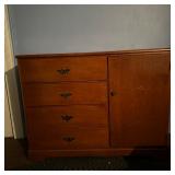 Pinewood Cabinet/Drawers | Mid-century modern pinewood cabinet with four drawers, one cupboard and o