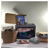 Crafts Supplies & Yarn | Assorted crafts including zippered bin of yarn and basket.
