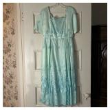 Silk & Lace Gown | Embellished blue/green ladies gown in silk/taffeta (material not known). Size: No