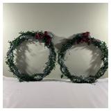 (2pc) Beaded Holiday Wreaths | Pair of green beaded holiday wreaths. - w. 18 in