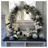 (2pc) Holiday Wreath & Poinsettia | Large holiday wreath and faux poinsettia in pot; Wreath includes