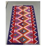 Navajo Style Rug | Navajo style patterned rug in blue, red and pink geometric shapes. - w. 33.5 x l.