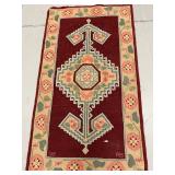 Dark Red Rug | Dark red geometric pattern runner rug. - w. 29 x l. 52.5 in