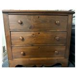 Three-Drawer Chest | Vintage wooden small three-drawer chest with wooden hardware. - h. 27.5 x w. 31
