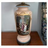 Pair Hand-Painted Scenic Lamps | A pair of antique porcelain table lamps each with a finely painted 