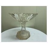 Art Deco Pedestal Bowl | Colored glass art deco pedestal bowl. - h. 10 x w. 11 in