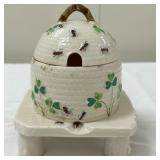 Belleek Honey Pot | Belleek porcelain honey pot (rare find). - h. 6.5 x l. 5 in