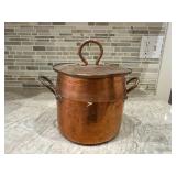 Copper Stock Pot | Antique copper stock pot with lid and side handles. - h. 5 x w. 6 in