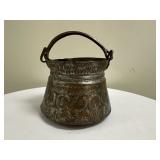 Copper Bucket | Hand-forged copper bucket with swinging handle and etched design (likely Middle East