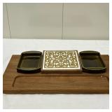 (4pc) Woodland Charcuterie Board | Vintage Woodland charcuterie board made of wood and ceramic. Sign