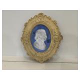 Artwork - Side Profile | Ceramic bust/side profile of a man in an ornate painted oval frame. - w. 10