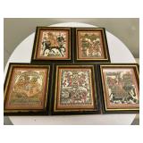 (5pc) Buddhist Wall Art | A series of 5 small framed and matted pictures (likely Indian/Buddhist)