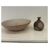 (2pc) Kenyan Bowl & Japanese Vase | Shallow bread/dough bowl (Made in Kenya) and wood-fire bloom vas