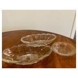 (3pc) Pressed & Depression Glass | Pressed glass serving dishes: h. 5 in. x dia.10 in. Shallow "depr