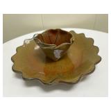 Chip & Dip Set | Hand-crafted, hand-painted ceramic chip/dip serving set. Plate: dia. 10 in. Bowl: h