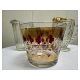 (3pc) Mid-Century Pitchers | Miscellaneous mid-century glassware including: Ice bucket: dia. 6 in. G