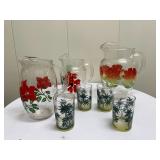 (7pc) "Tropical" Motif Glassware | Glassware with "tropical" (palm trees, florals, etc.) motifs incl