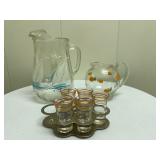 (9pc) "Colorful" Motif Glassware | Glassware with "colorful" (oranges, ships, etc.) motifs including