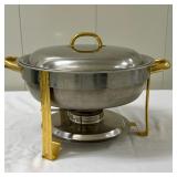 Chafing Dish | Silver chafing dish with gold accents. - h. 11 x w. 16 in