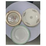 (14pc) Vintage Plates | 6 - Green trim (marked but not legible) 7 - Silver/gold inlay design (unmark