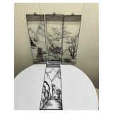 (4pc) Screened Wall Art | Black metal screen wall art of nature scenes/motifs. - h. 17 x w. 5 in (ea