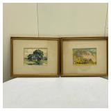(2pc) Paintings - Rural Landscapes | Rural landscape paintings in gold frames. Signed by artist - h.