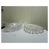 (2pc) Glass Bowl & Tray | Cut glass bowl: dia. 11 in. Pressed glass tray: dia. 10.25 in.