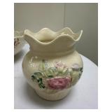 Belleek Ceramics | Belleek floral motif vase and Belleek "Country Trellis" bowl - h. 5 in