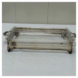 Pyrex Dish & Silverplate Holder | Pyrex glass casserole dish and silverplate footed holder with hand
