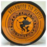 (4pc) Tin Halloween Plates | Includes Tin Box - dia. 10.25 in
