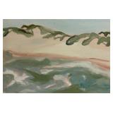 Painting - Beach Landscape | Oil-on-canvas painting of beach landscape in thin white frame. Not sign
