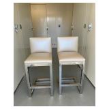 (2pc) Faux Leather & Chrome Stools | Faux leather upholstered stools with chrome frame; seat h. 26 i