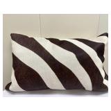 Zebra Lumbar Pillow | Cowhide zebra-patterned lumbar pillow. - h. 12 x w. 20 in