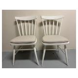 (2pc) Crate & Barrel Chairs | Crate & Barrel white painted kitchen chairs with cushions; h. seat 18.