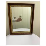 Wood & Gilt Mirror | Heavy wood mirror with wooden frame and gold gilt details on inner frame. - h. 