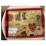 Decoupage Art Serving Tray | Cynthia Carey wood lacquered decoupage serving tray. Signed by artist: 