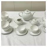 (32pc) Ceramic Tea Set | Pitcher: 5 in. x 9 in. Sugar: 5.5 in. x 3.5 in. Creamer: 5 in. x 3.5 in. 14