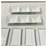 (6pc) Crate & Barrel Appetizer Plates | 4 unmarked snack dishes: 15 in. x 5 in. 2 Crate & Barrel dip