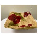 Giftcraft Footed Bowl | Giftcraft Inc. "Oasis Collection" red floral ceramic footed bowl. - w. 11 in