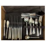 Silverplate Flatware | Silverplate flatware service including: 9 Knives 8 Soup Spoons 15 Spoons 8 Co