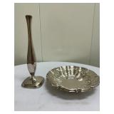 Towle Bud Vase & Other Dish | Towle single bud vase and small silverplate candy dish.