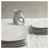 (15pc) Dinnerware & Pitcher | Square dinner plates (dia. 11 in.) Salad plates (dia. 8 in.) Pitcher (