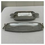 (2pc) Nambe Tray & Other | Nambé tray: 15 in. x 7.5 in. Metal (unmarked) tray: 17 in. x 6.5 in.
