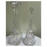 (2pc) Crystal Decanters | Vintage cut crystal decanters with crystal stoppers. Taller decanter: h. 1