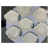 (7pc) Leaf-Shaped Plates | Leaf-shaped salad plates, white with green accent (unmarked) - w. 8.5 x d