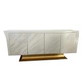 MODERN LACQUERED CONSOLE | Contemporary style credenza / sideboard cabinet in a lacquered faux marbl