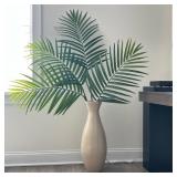 Vase With Faux Plants | Four palm frond plants in a decorative vase; overall height with plants appr